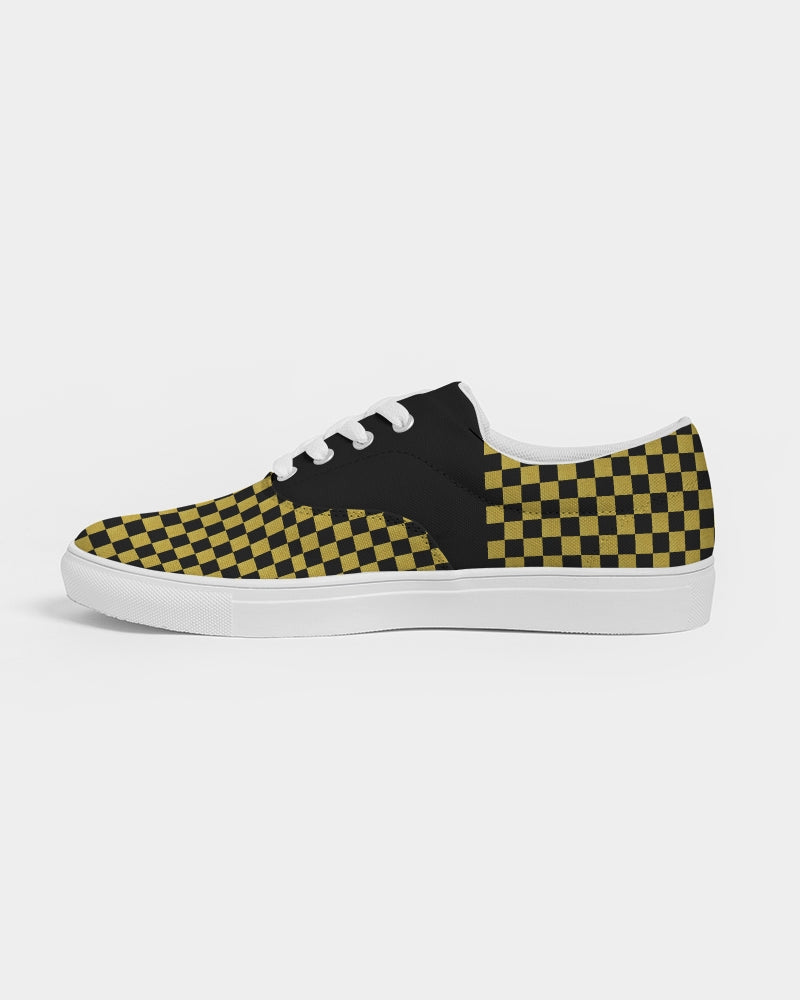 Speed Monkey Women's Gold Checker Lace Up Canvas Shoe