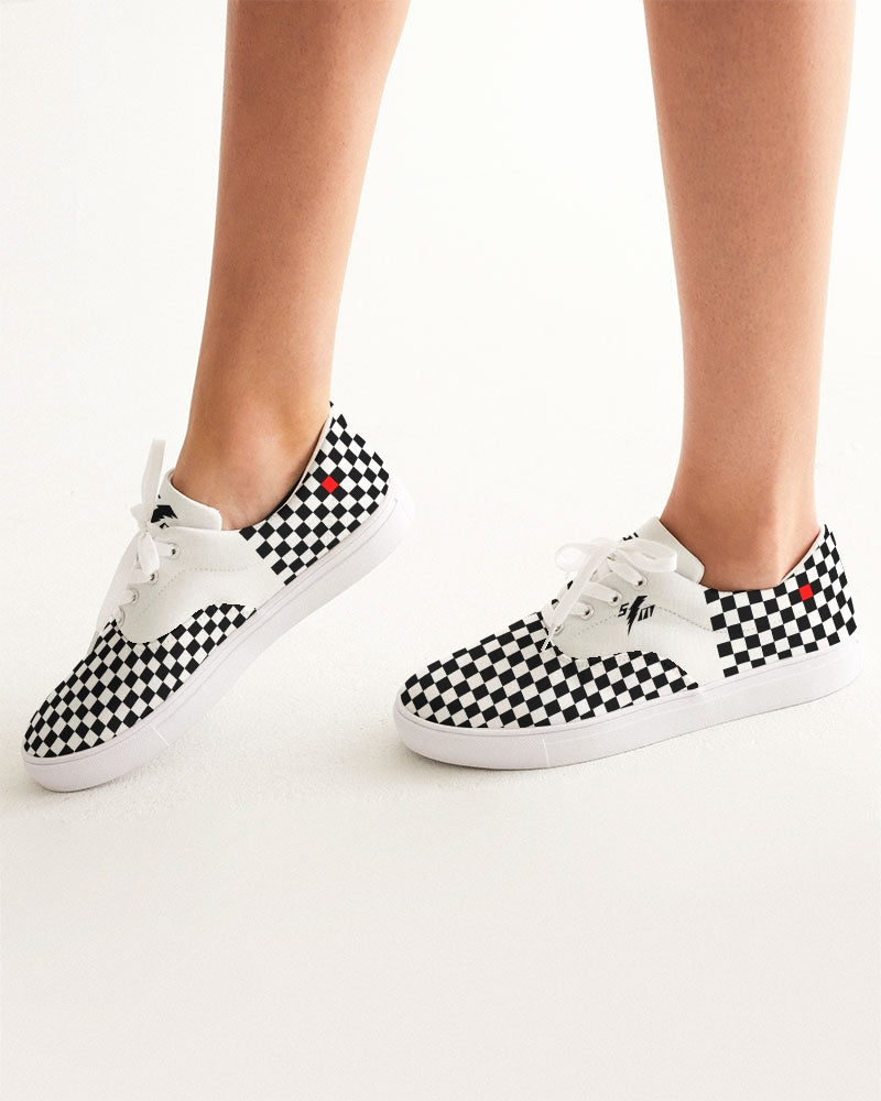 Speed Monkey Women's Black & White Checker Lace Up Canvas Shoe