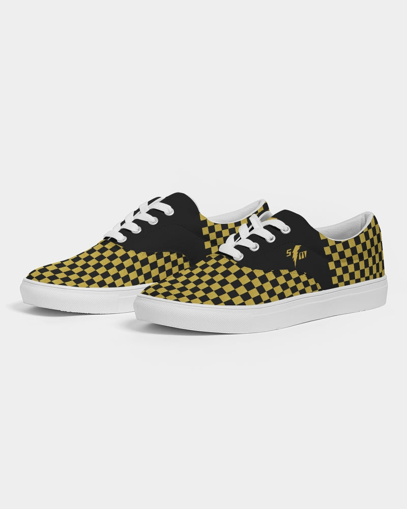Speed Monkey Women's Gold Checker Lace Up Canvas Shoe