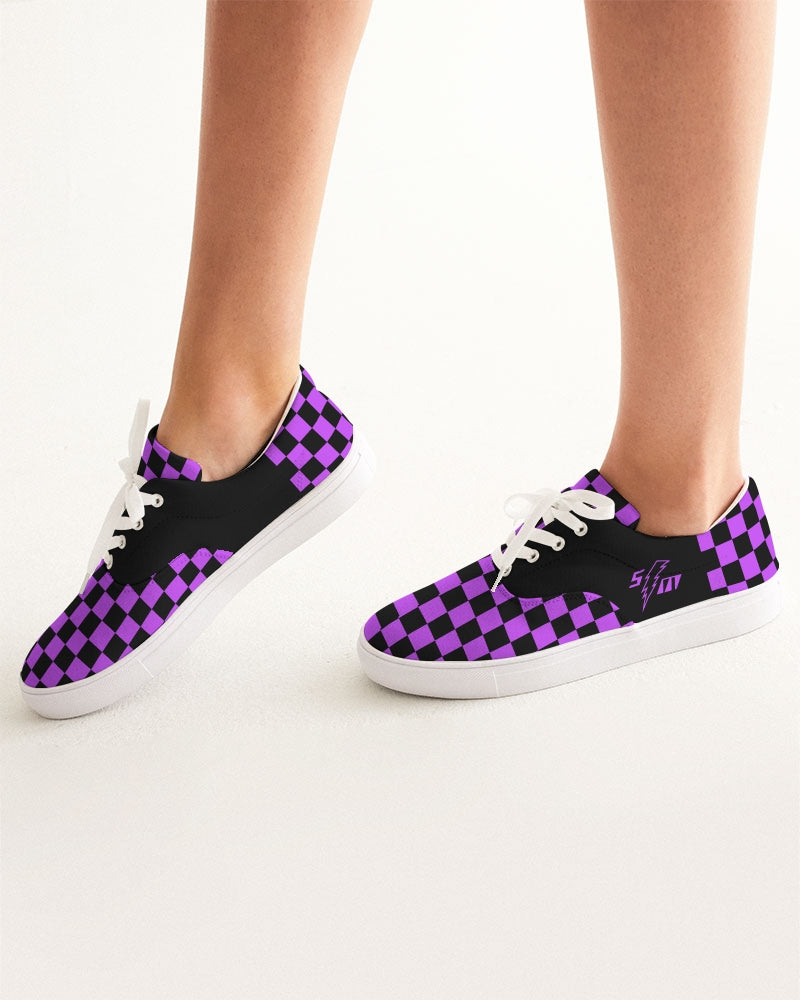 Speed Monkey Women's Lavender Checker Lace Up Canvas Shoe