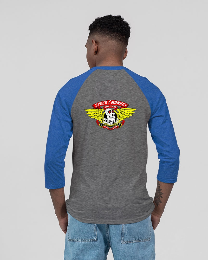 Speed Monkey Bones Brigade Unisex Three-Quarter Sleeve Baseball Tee | Bella + Canvas