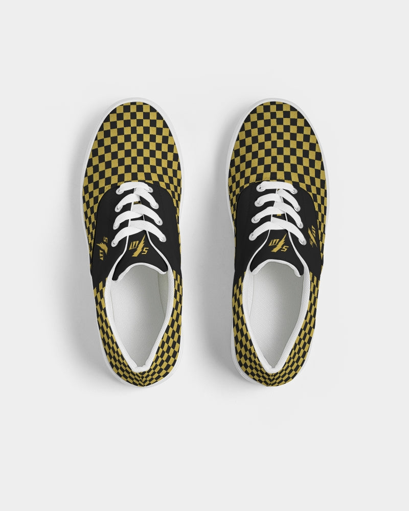 Speed Monkey Women's Gold Checker Lace Up Canvas Shoe