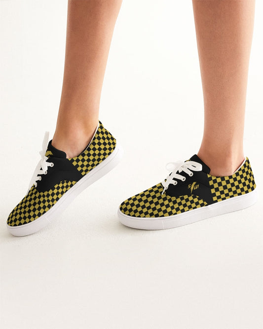 Speed Monkey Women's Gold Checker Lace Up Canvas Shoe
